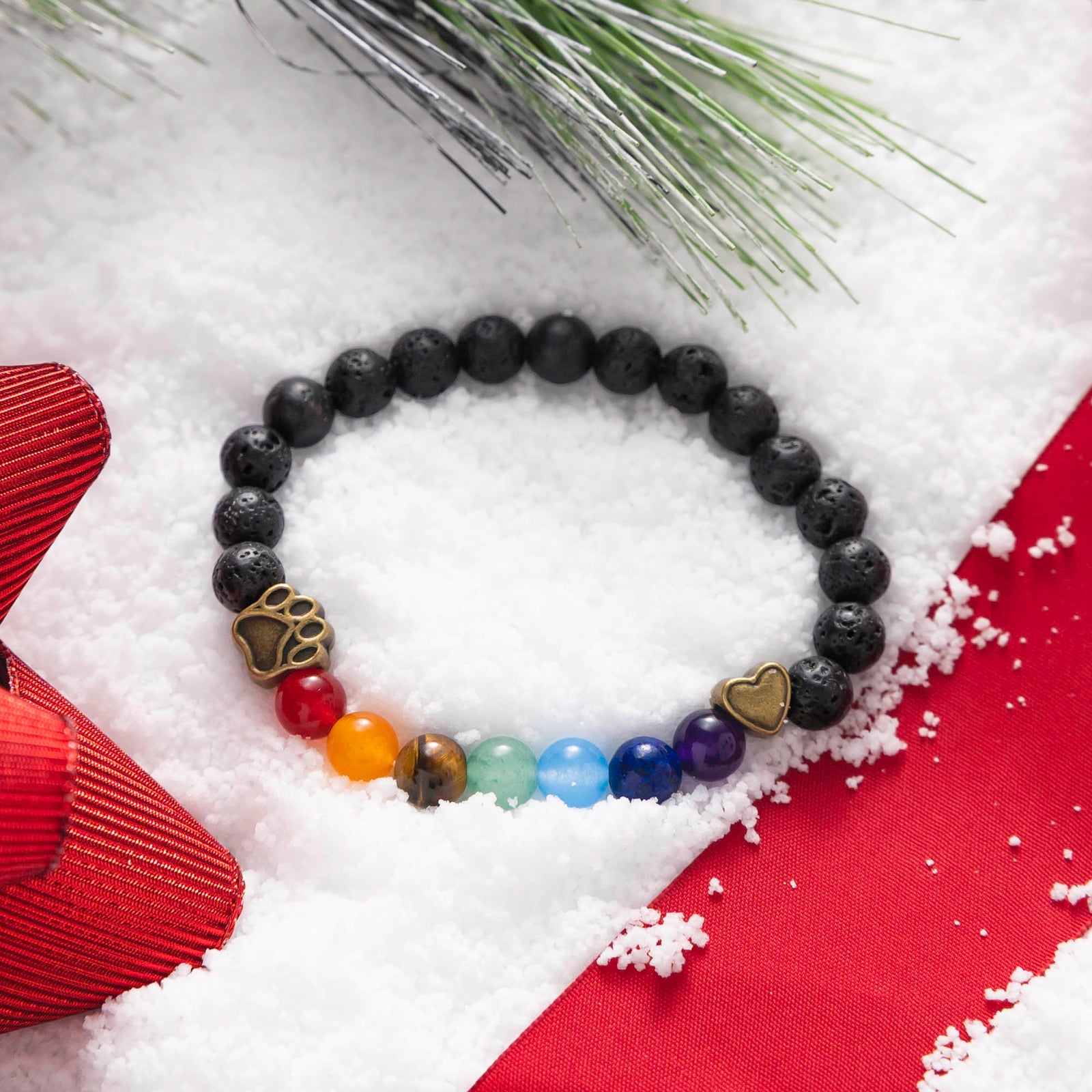 Black Lava Bead with Rainbow Stones Bracelet