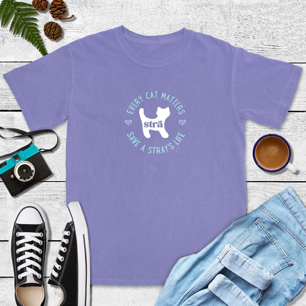 Every Cat Matters Save A Stray’s Life Tee (Lagoon Blue, Terracotta, Violet, Crunchberry)