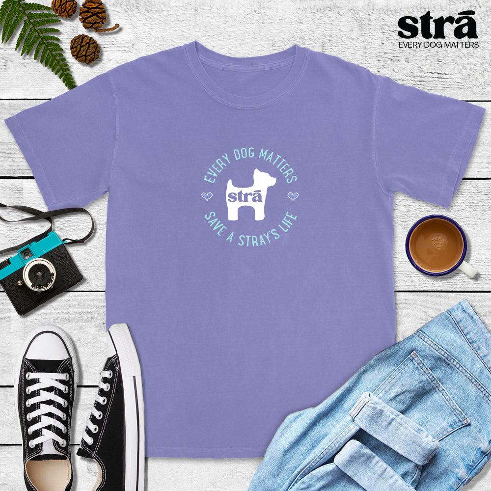 Every Dog Matters Save A Stray&#39;s Life Tee (Lagoon Blue, Terracotta, Violet, Crunchberry)
