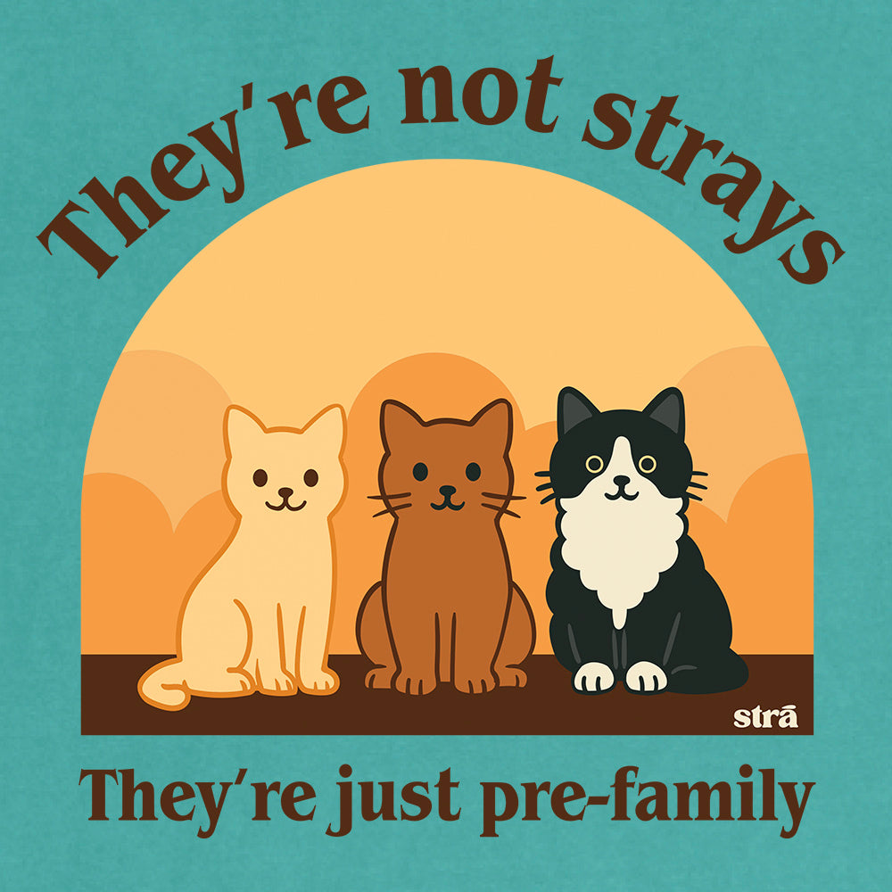 They&#39;re Not Strays, They&#39;re Just Pre Family Tee - Cats (Blue Jean, Ivory, Terracotta, Seafoam)