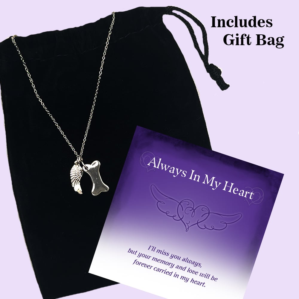 Always In My Heart Dog Memorial Sterling Silver Necklace with Gift Packaging