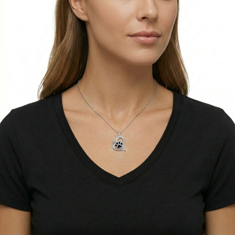 FREE Black Paw Print Beaded Stretch Bracelet with Purchase of Silver Always in My Heart Paw Necklace