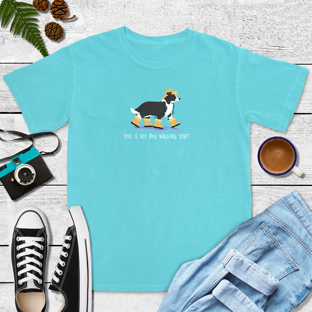 This Is My Dog Walking Shirt- Rain Boots Tee (White, Lagoon Blue, Terracotta)