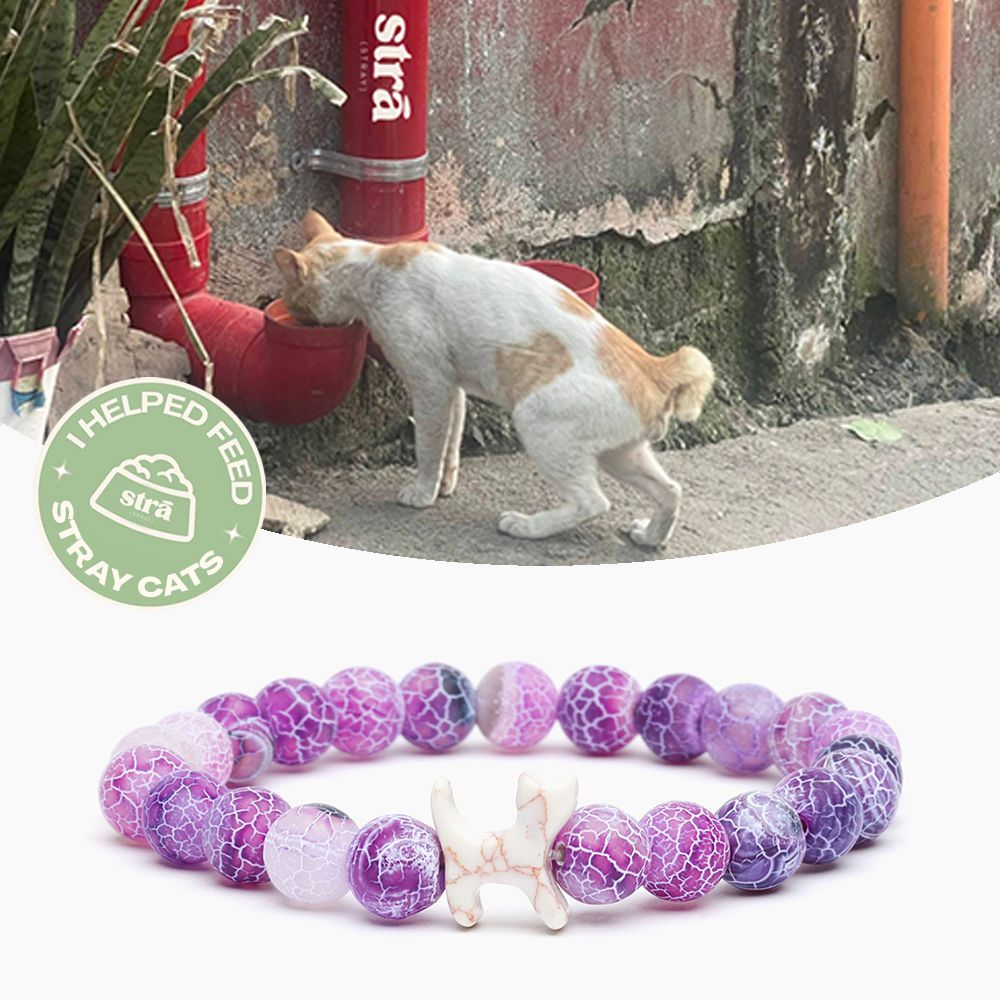 “To My Amazing Cat Mom” – STRĀ Cat Beaded Bracelet- Purple Imperial - Donates 10 Meals to Help Feed Hungry Stray Cats