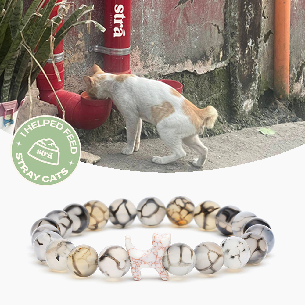 “To My Amazing Cat Mom” – STRĀ Cat Beaded Bracelet- Tea Dragon Agate - Donates 10 Meals to Help Feed Hungry Stray Cats