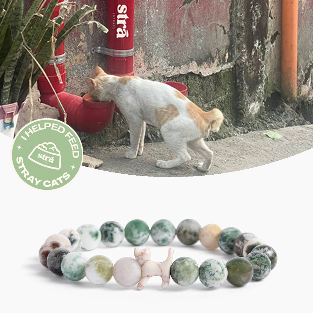 “Best Cat Mom Ever” – STRĀ Cat Beaded Bracelet- Green Tree Agate - Donates 10 Meals to Help Feed Hungry Stray Cats