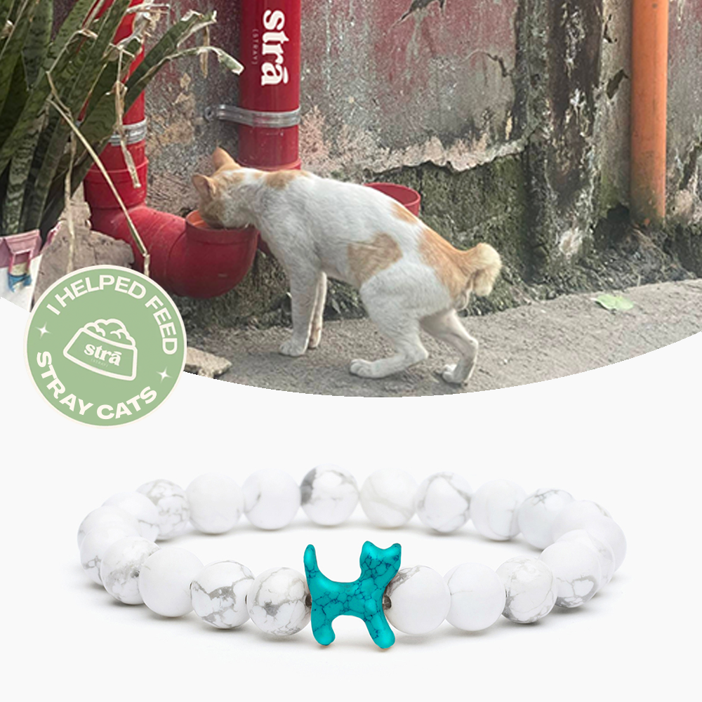 “To The Best Cat Mom” – STRĀ Cat Beaded Bracelet- White Howlite Stone - Donates 10 Meals to Help Feed Hungry Stray Cats
