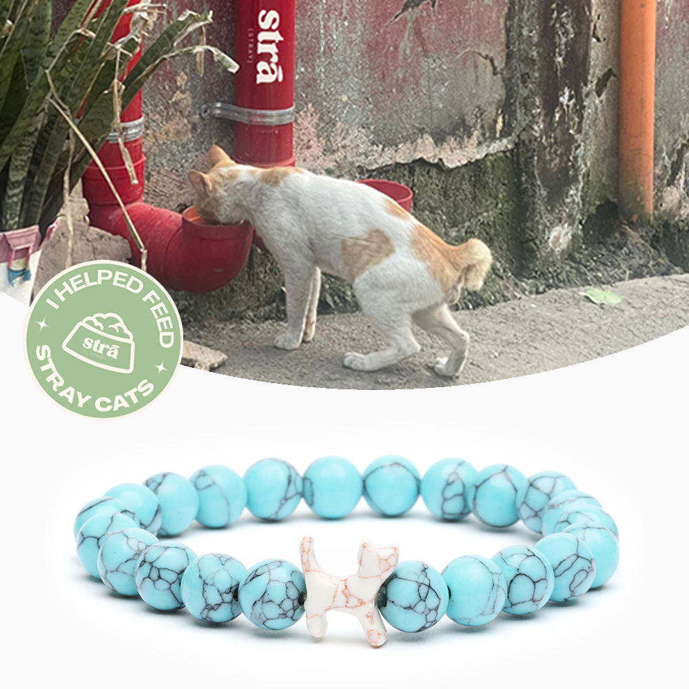 “Best Cat Mom Ever” – STRĀ Cat Beaded Bracelet- Turquoise Blue- Donates 10 Meals to Help Feed Hungry Stray Cats