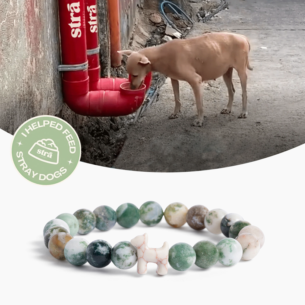 “Best Mom Ever” – STRĀ Dog Beaded Bracelet- Green Tree Agate - Donates 10 Meals to Help Feed Hungry Stray Dogs