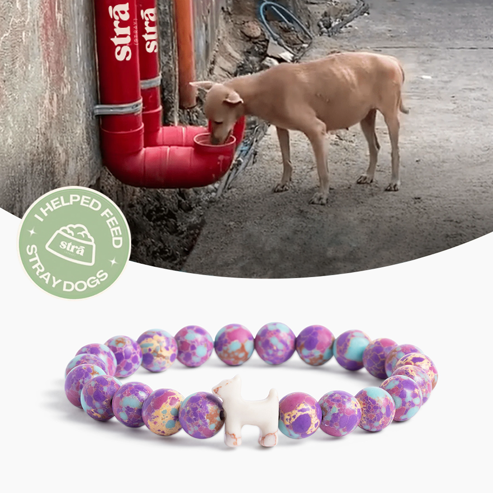 “To My Amazing Dog Mom” – STRĀ Dog Beaded Bracelet- Purple Imperial - Donates 10 Meals to Help Feed Hungry Stray Dogs