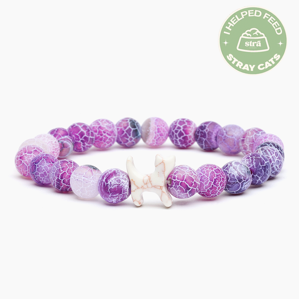 “To My Amazing Cat Mom” – STRĀ Cat Beaded Bracelet- Natural Purple Fossil - Donates 10 Meals to Help Feed Hungry Stray Cats