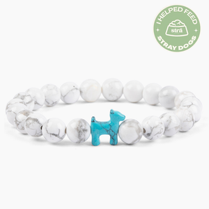 “To The Best Dog Mom” – STRĀ Dog Beaded Bracelet- White Howlite - Donates 10 Meals to Help Feed Hungry Stray Dogs