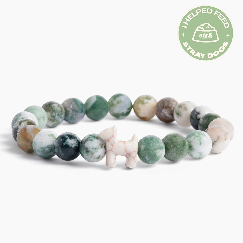 “Best Mom Ever” – STRĀ Dog Beaded Bracelet- Green Tree Agate - Donates 10 Meals to Help Feed Hungry Stray Dogs