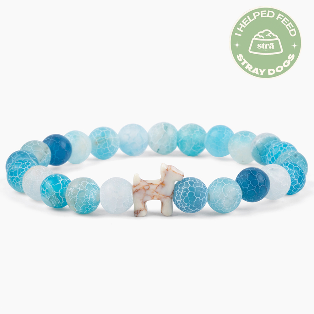 “To The Best Dog Mom” – STRĀ Dog Beaded Bracelet- Natural Blue Fossil - Donates 10 Meals to Help Feed Hungry Stray Dogs