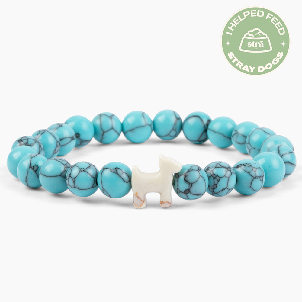 ARCHIVED “Best Dog Mom Ever” – STRĀ Dog Beaded Bracelet- Turquoise Blue Bracelet - Donates 10 Meals to Help Feed Hungry Stray Dogs