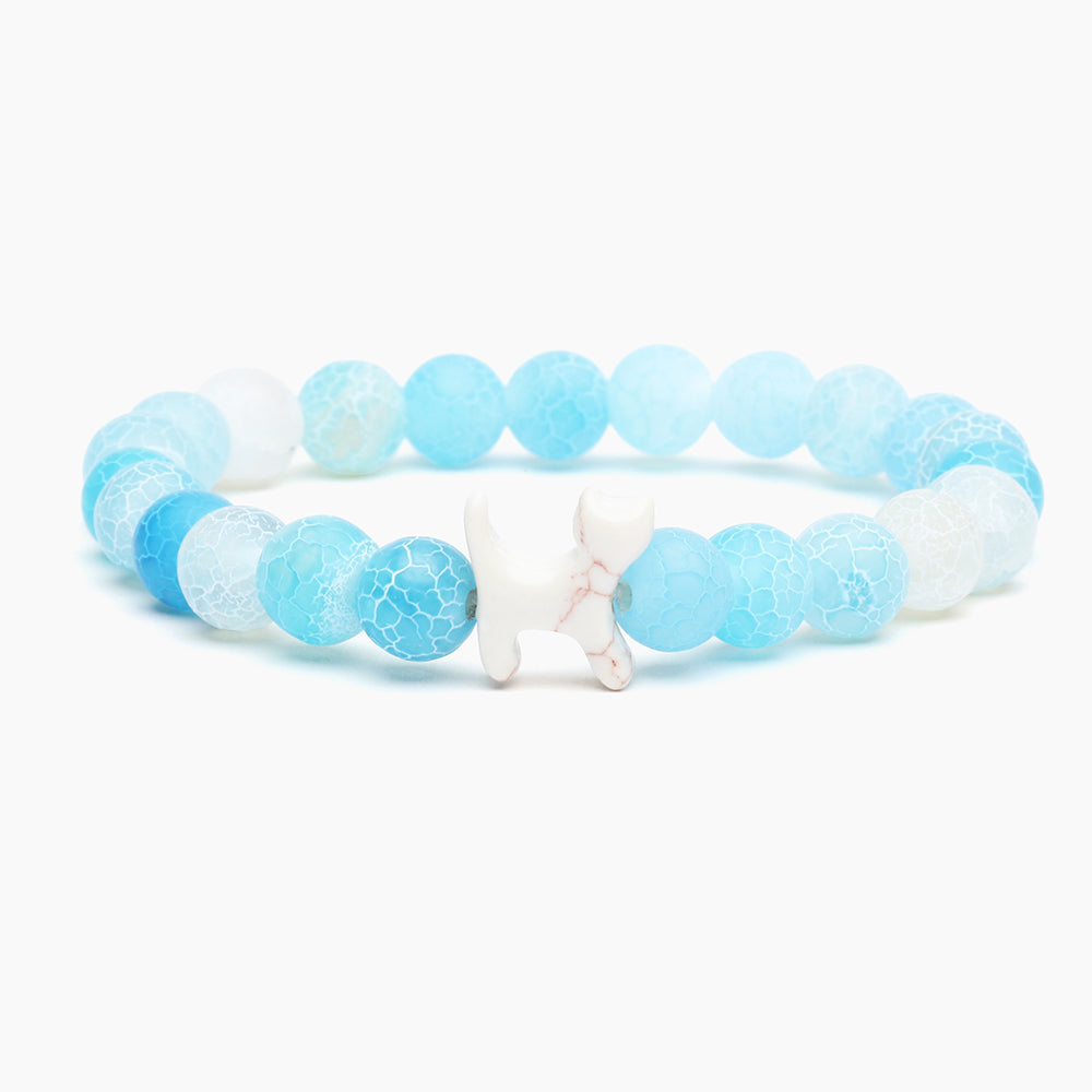 “To The Best Cat Mom” – STRĀ Cat Beaded Bracelet- Natural Blue Fossil- Donates 10 Meals to Help Feed Hungry Stray Cats