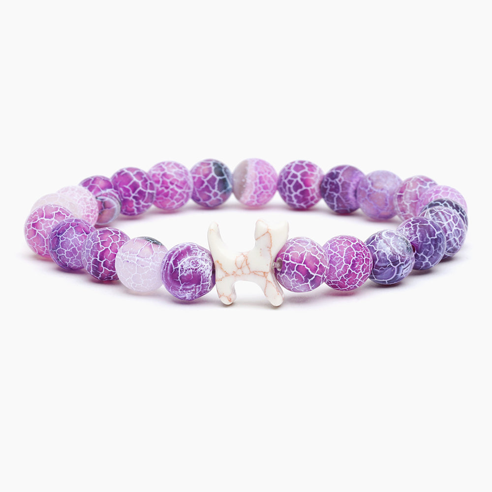 Stack Set-Lavender Dreams Cat Bracelets with Natural Purple Fossil, Silver &amp; Purple Crystal, Purple Imperial