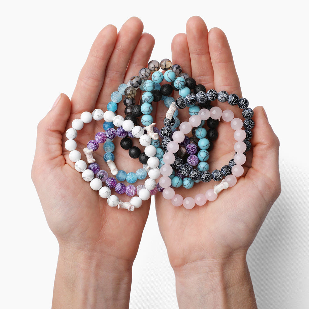 Special Offer!  Dog and Cat Natural Purple Fossil Beaded Bracelet Set