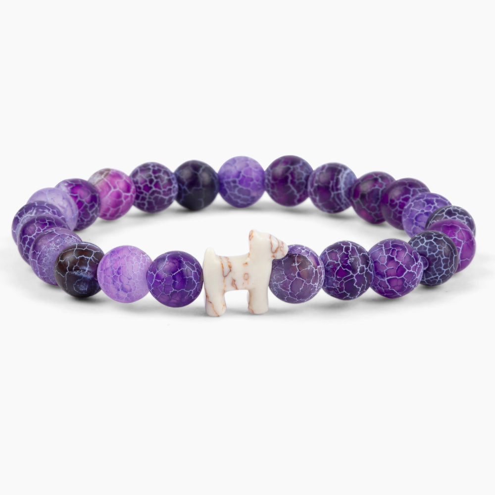 Stack Set-Royal Faith Dog Bracelets with Natural Purple Fossil, Cross-Howlite, Silver & Purple Crystal Bracelets