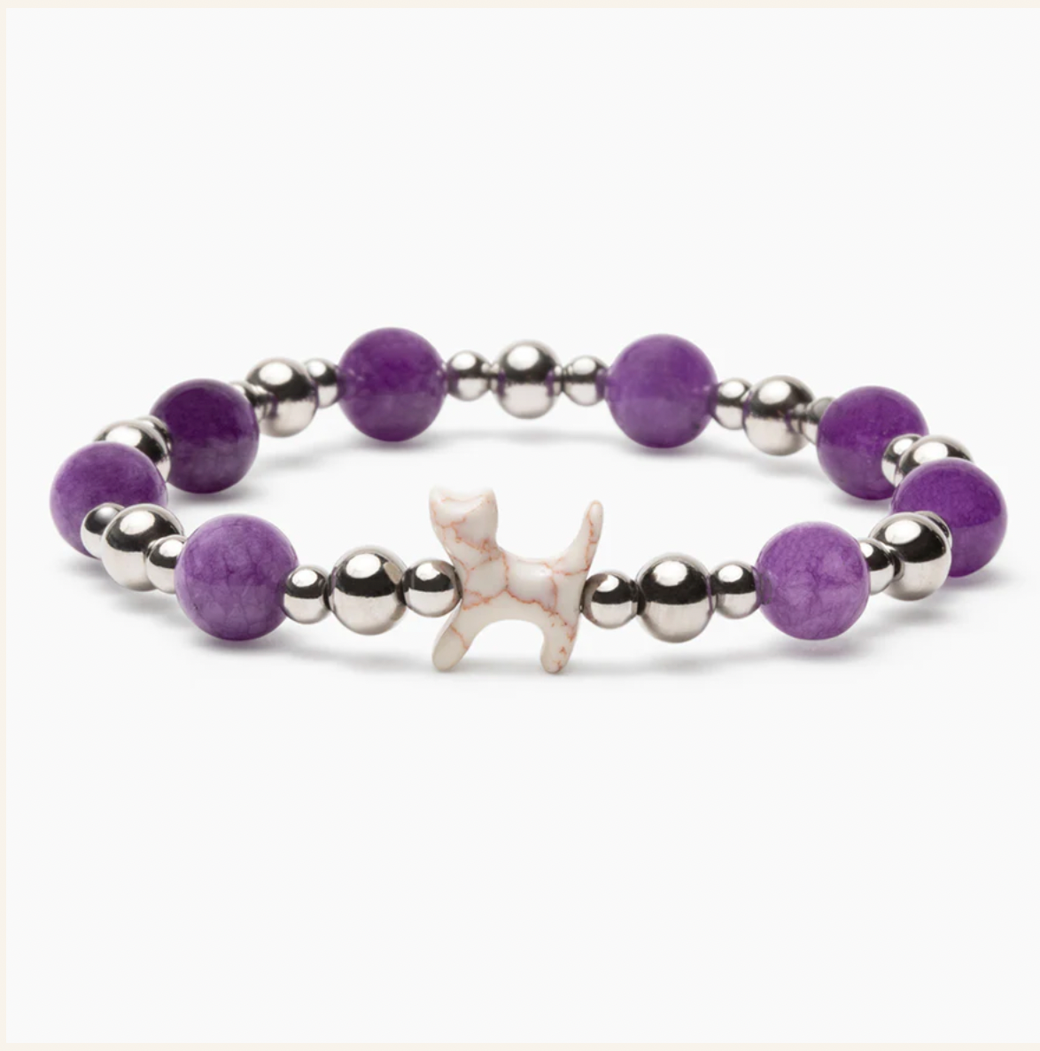 STRA Cat Silver &amp; Purple Crystal Beaded Bracelet