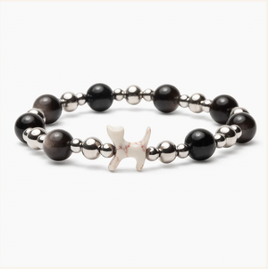 STRA Cat Silver & Black Obsidian Beaded Bracelet