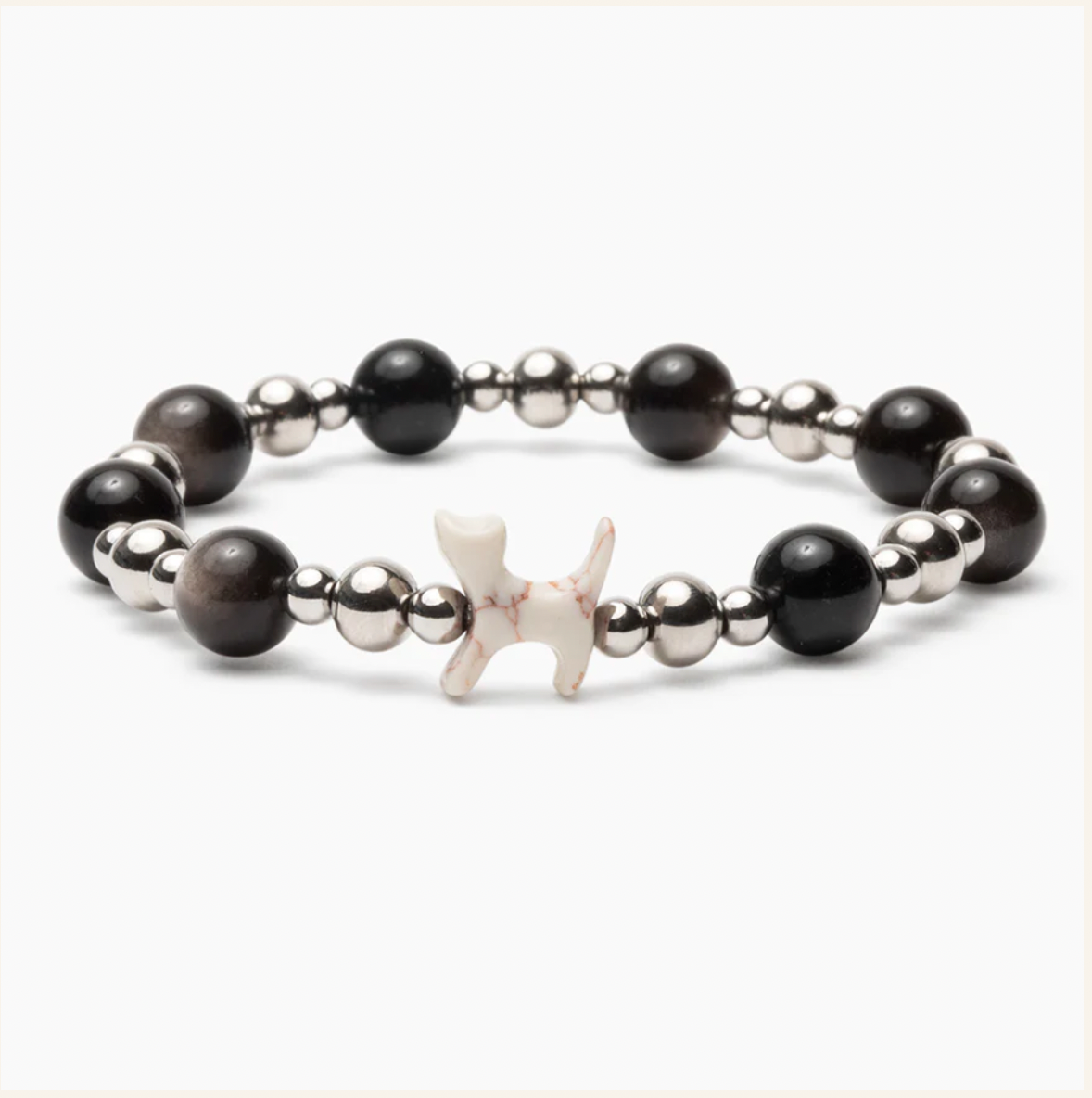 Stack Set-Silver Sparkle Cat Bracelets with Silver &amp; White Tiffany Blue, Silver &amp; Black Obsidian, Silver &amp; Purple Crystal