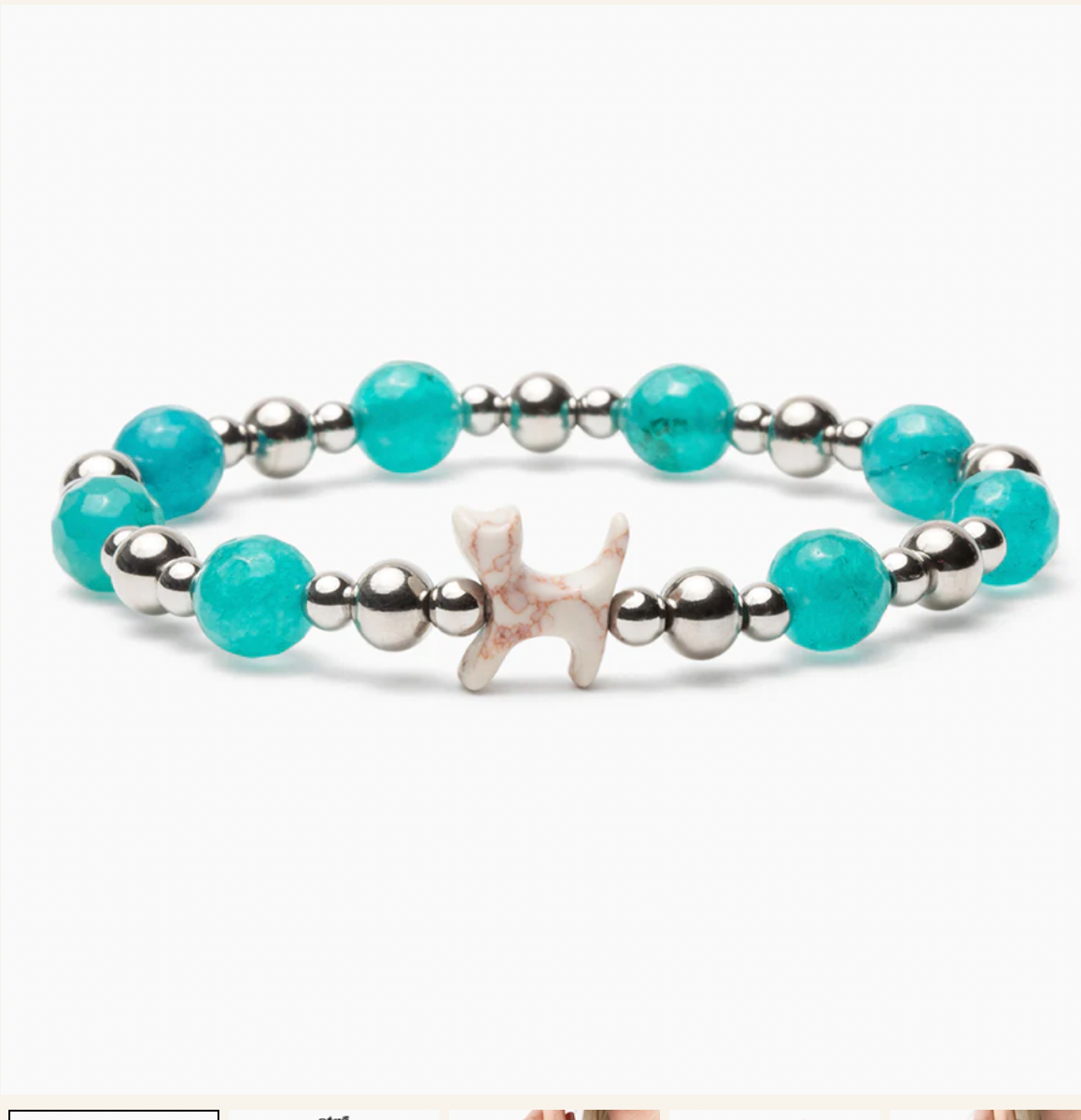 STRA Cat Silver &amp; White Tiffany Blue Beaded Bracelet