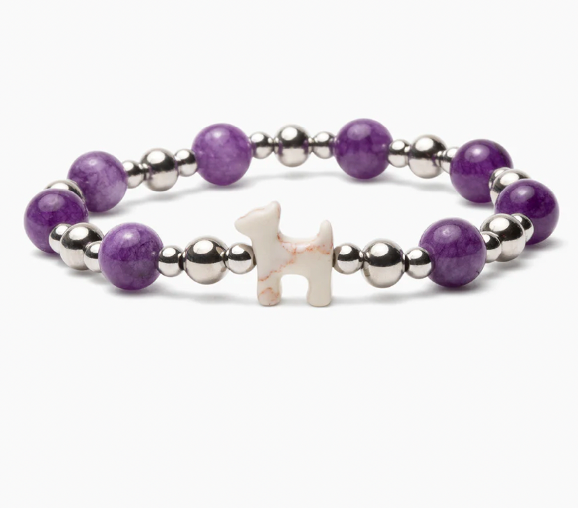 Stack Set-Lavender Dreams Dog Bracelets with Natural Purple Fossil, Silver &amp; Purple Crystal, Purple Imperial