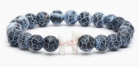 STRA Dog Natural Dark Blue Fossil Beaded Bracelet