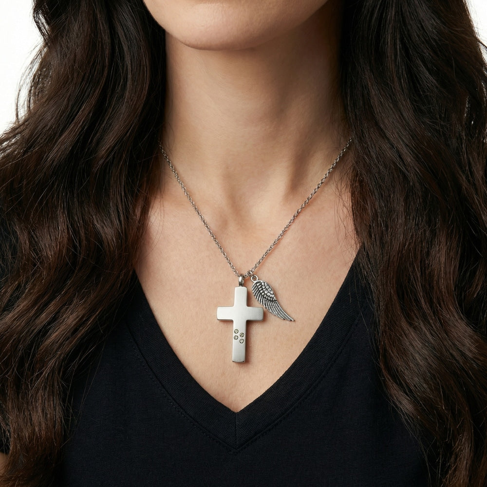 Forever Loved Pawprint Memorial Cross Urn Necklace - Silver