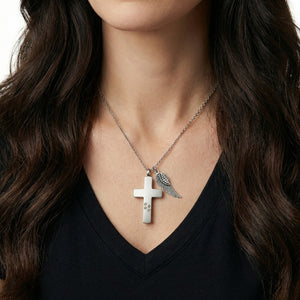 Forever Loved Pawprint Memorial Cross Urn Necklace - Silver