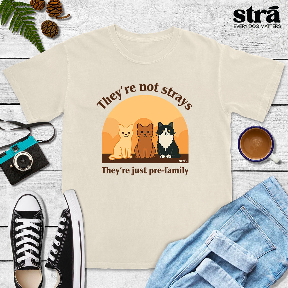 They&#39;re Not Strays, They&#39;re Just Pre Family Tee - Cats (Blue Jean, Ivory, Terracotta, Seafoam)