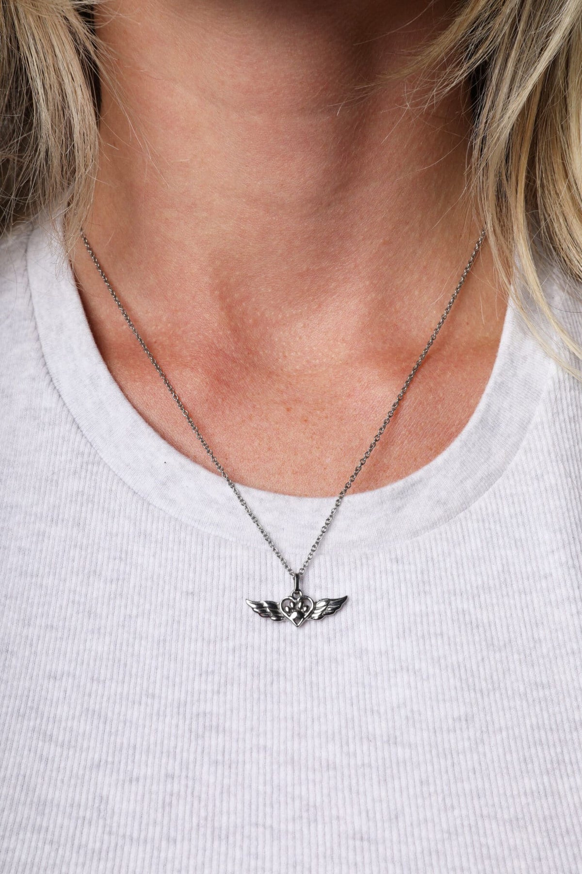 Angel Wings Heart Paw Memorial Necklace