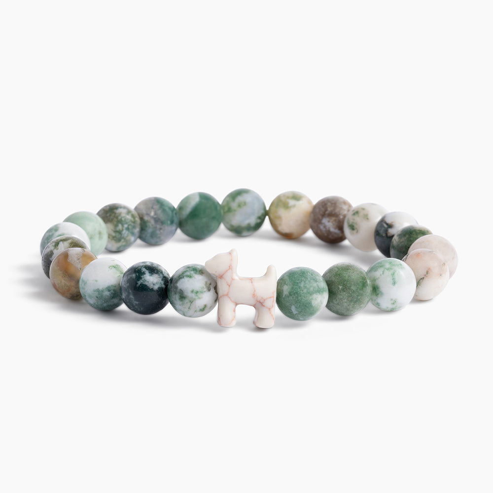 Stack Set-Terra Earth Dog Bracelets with Green Tree Agate, Red Leopard, Imperial Turquoise