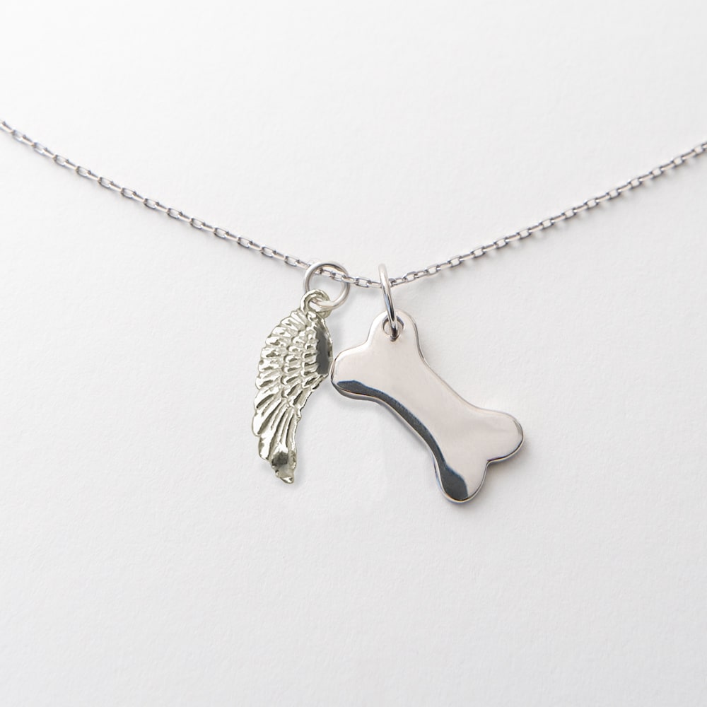 Exclusive Subscriber Super Deal! My Angel Dog Memorial Sterling Necklace-Bone & Angel Wing and STRA Dog Black Lava Bracelet